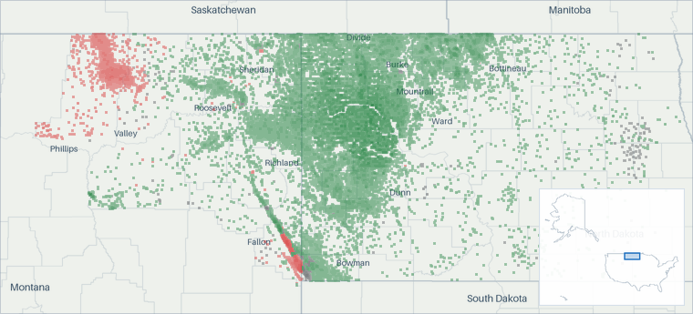 Well map of Bakken. The full map is further down this page.
