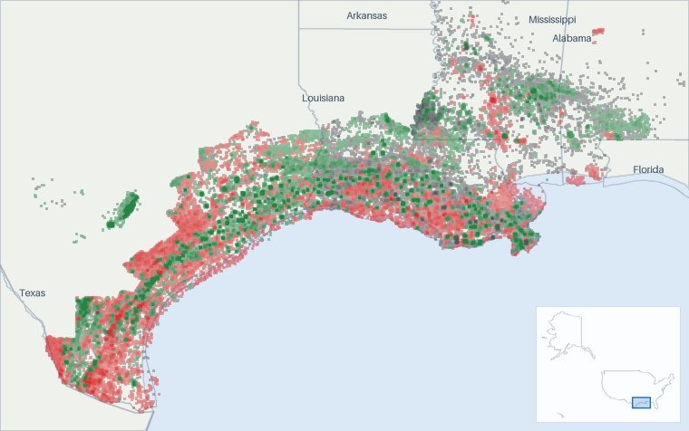 Well map of Gulf Coast Onshore. The full map is further down this page.