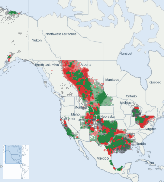 Well map of North America. The full map is further down this page.