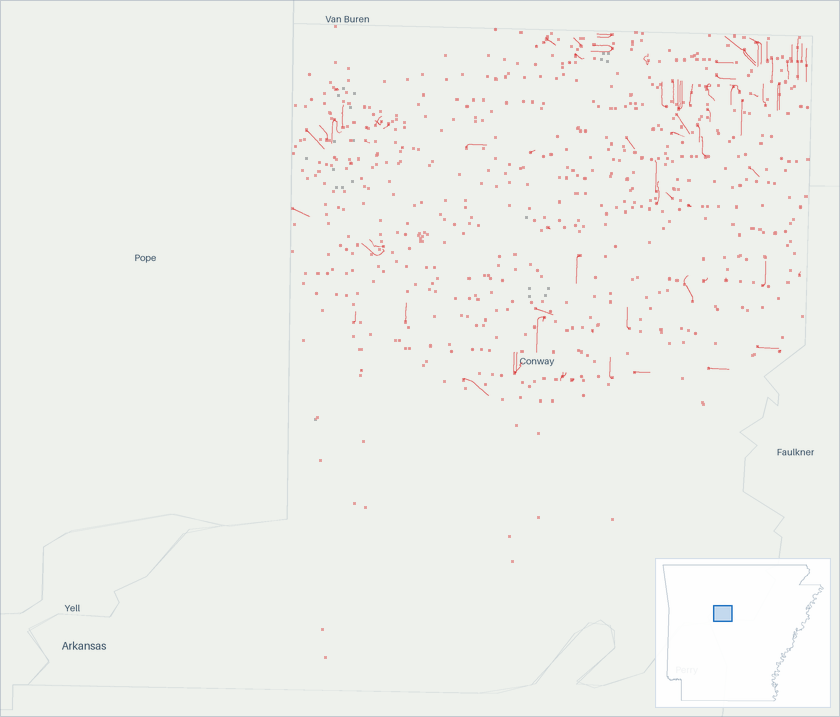 Well map of Conway County, Arkansas. The full map is further down this page.