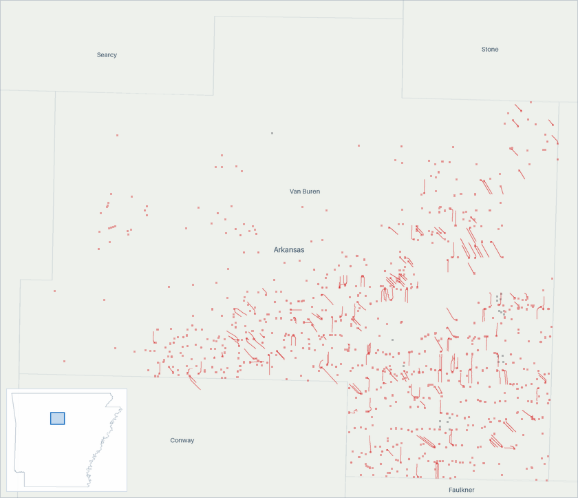 Well map of Van Buren County, Arkansas. The full map is further down this page.