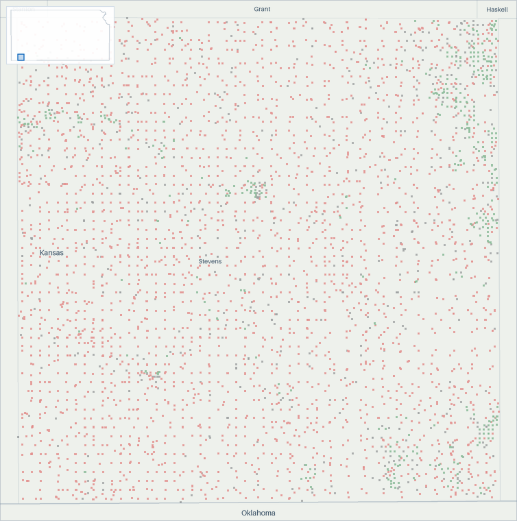 Well map of Stevens County, Kansas. The full map is further down this page.