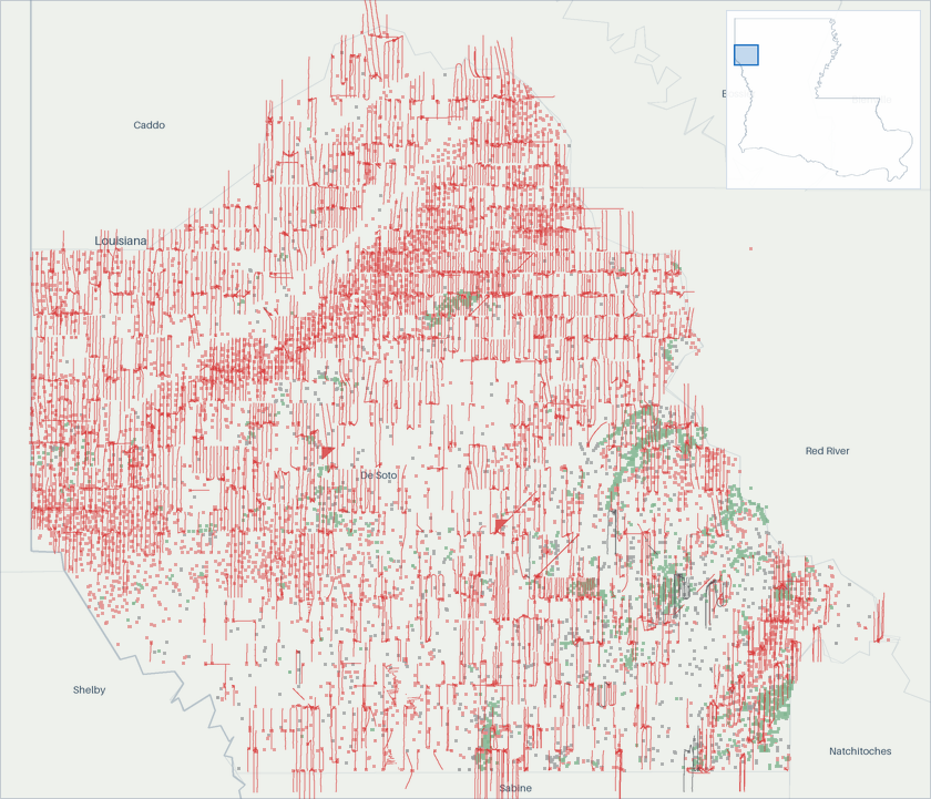 Well map of De Soto Parish, Louisiana. The full map is further down this page.
