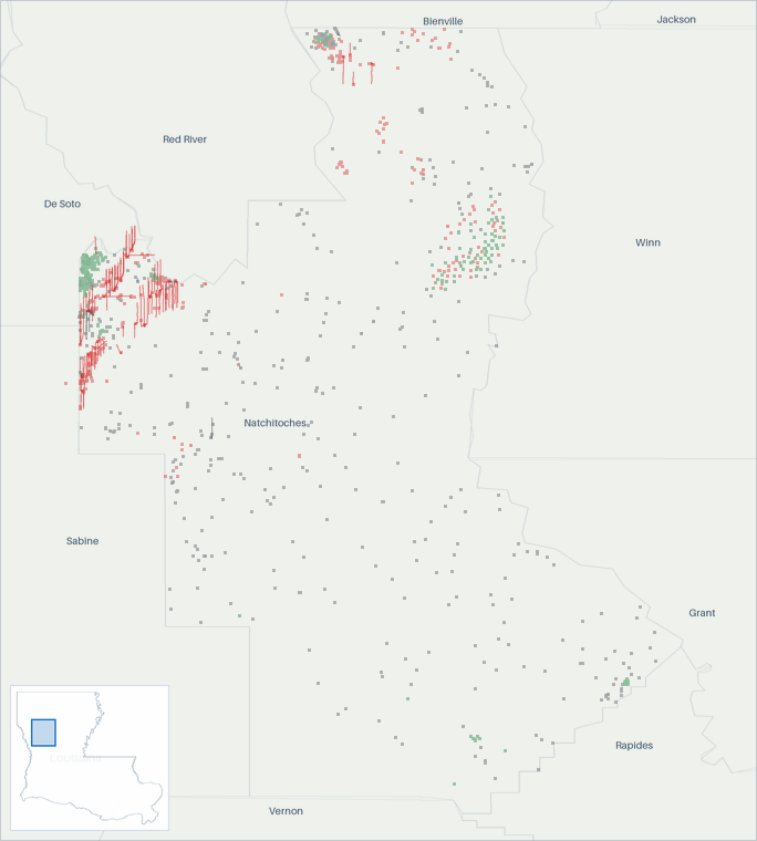 Well map of Natchitoches Parish, Louisiana. The full map is further down this page.