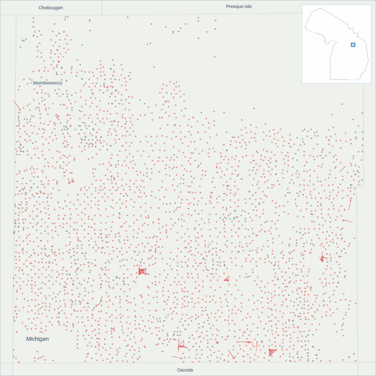 Well map of Montmorency County, Michigan. The full map is further down this page.