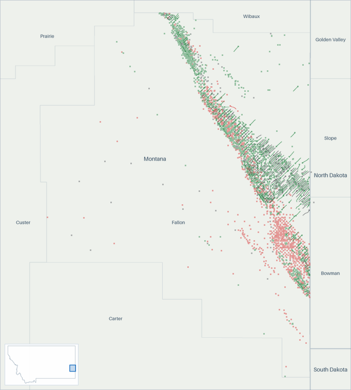 Well map of Fallon County, Montana. The full map is further down this page.