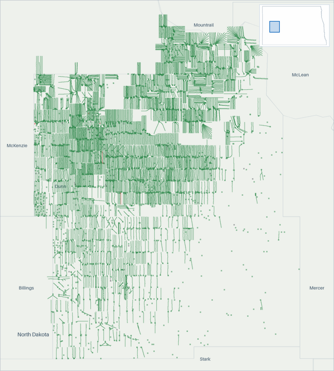Well map of Dunn County, North Dakota. The full map is further down this page.