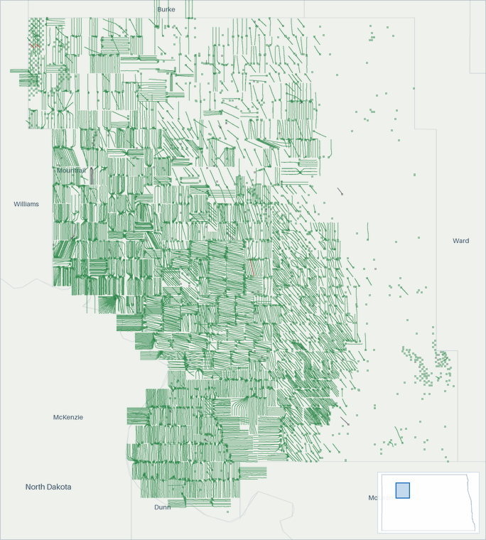 Well map of Mountrail County, North Dakota. The full map is further down this page.