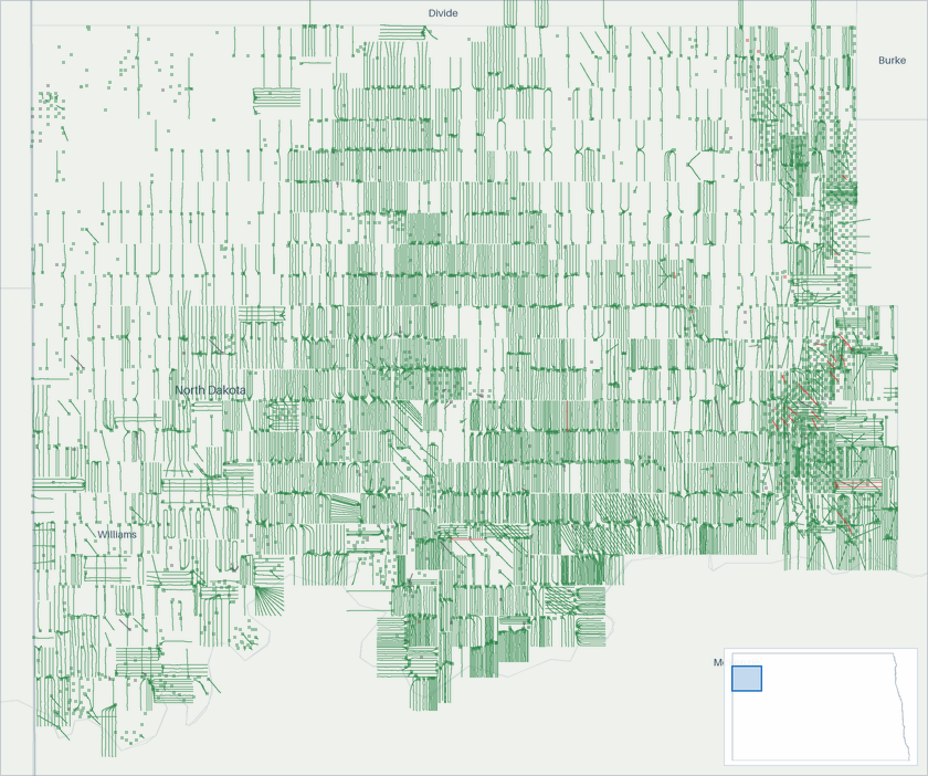 Well map of Williams County, North Dakota. The full map is further down this page.