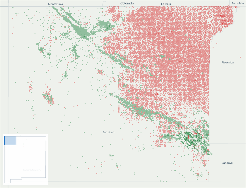 Well map of San Juan County, New Mexico. The full map is further down this page.