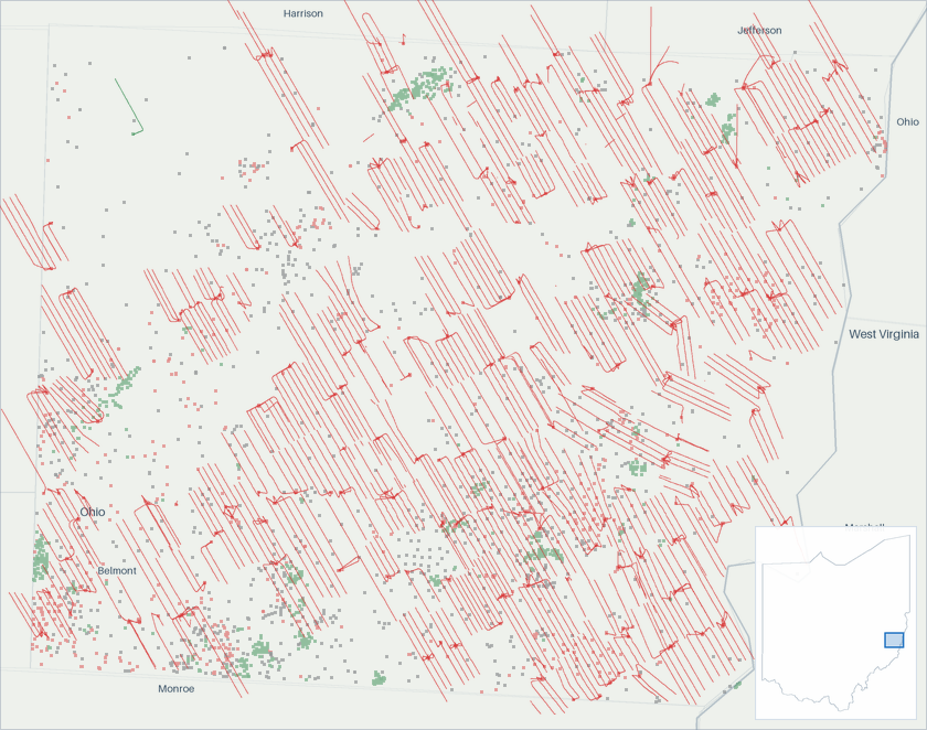 Well map of Belmont County, Ohio. The full map is further down this page.