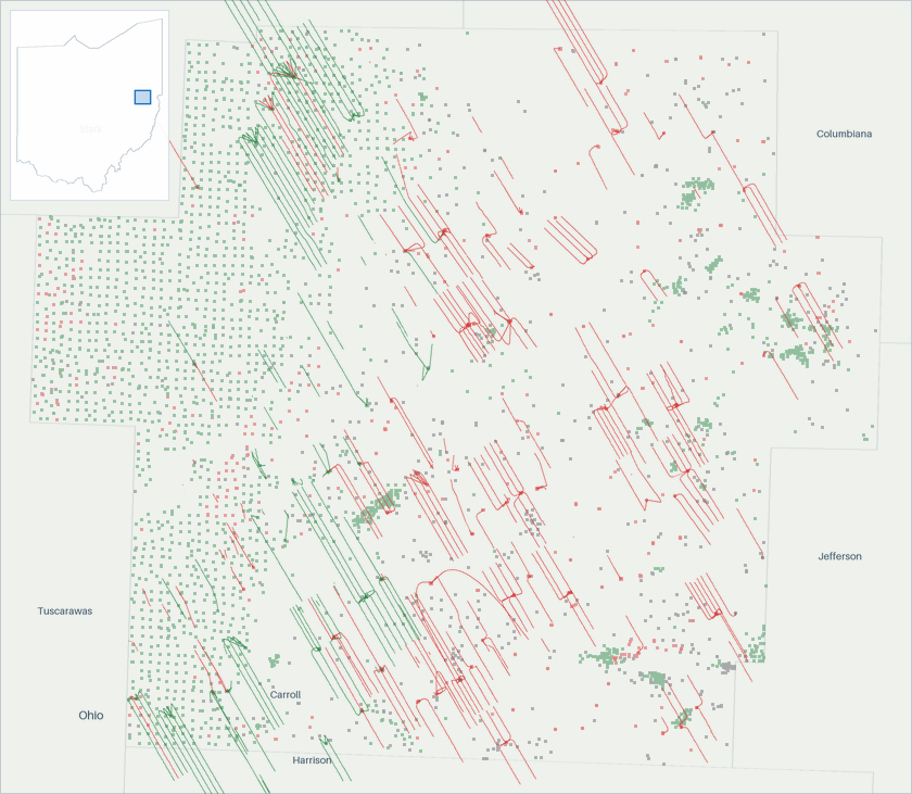 Well map of Carroll County, Ohio. The full map is further down this page.