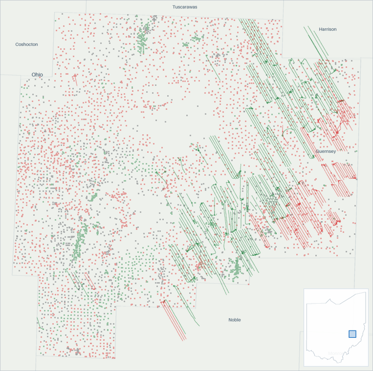 Well map of Guernsey County, Ohio. The full map is further down this page.