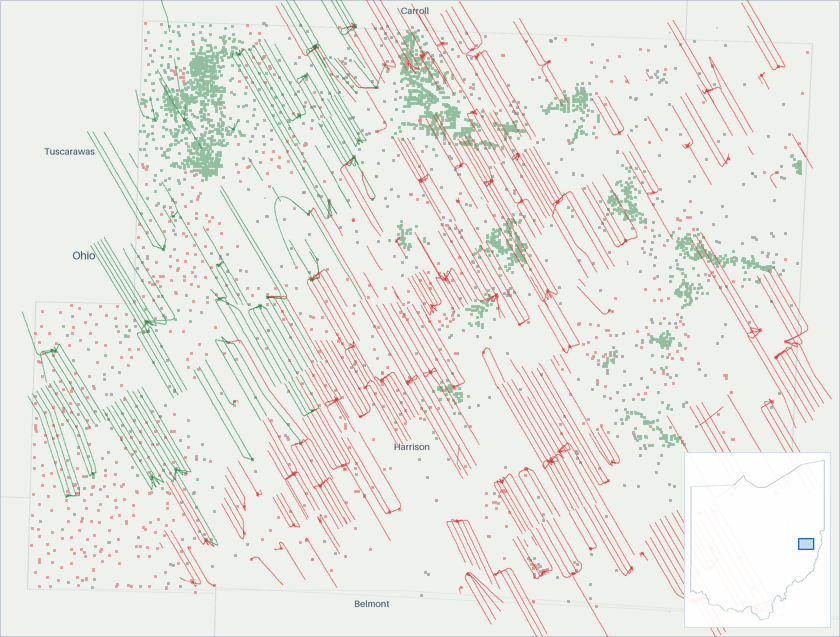 Well map of Harrison County, Ohio. The full map is further down this page.