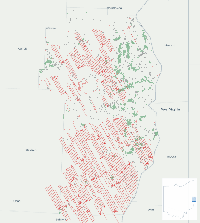 Well map of Jefferson County, Ohio. The full map is further down this page.