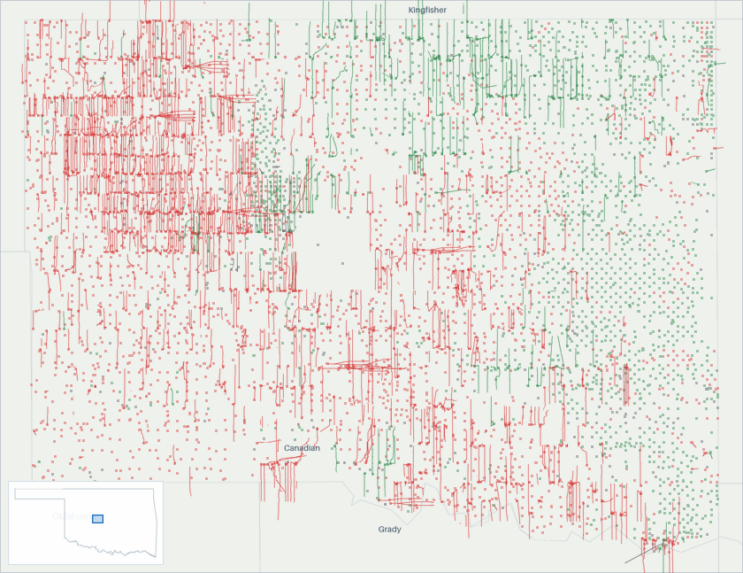 Well map of Canadian County, Oklahoma. The full map is further down this page.