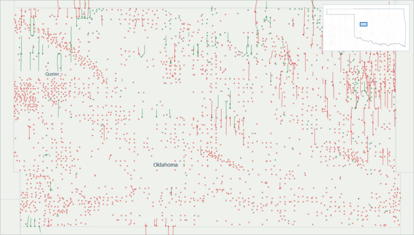 Well map of Custer County, Oklahoma. The full map is further down this page.
