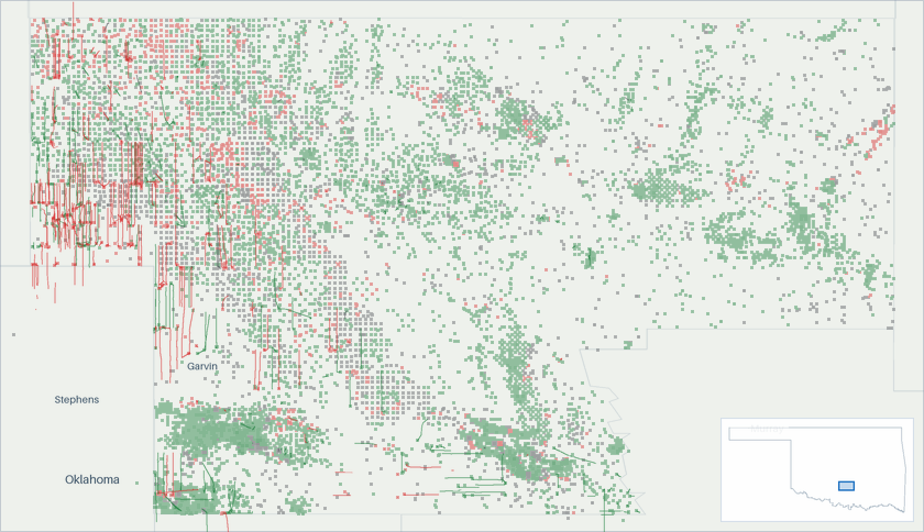 Well map of Garvin County, Oklahoma. The full map is further down this page.