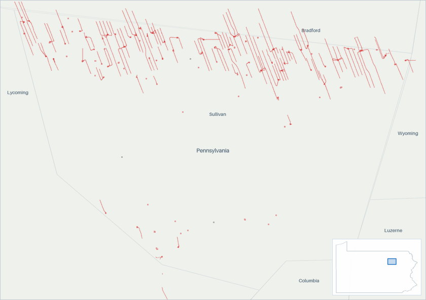 Well map of Sullivan County, Pennsylvania. The full map is further down this page.