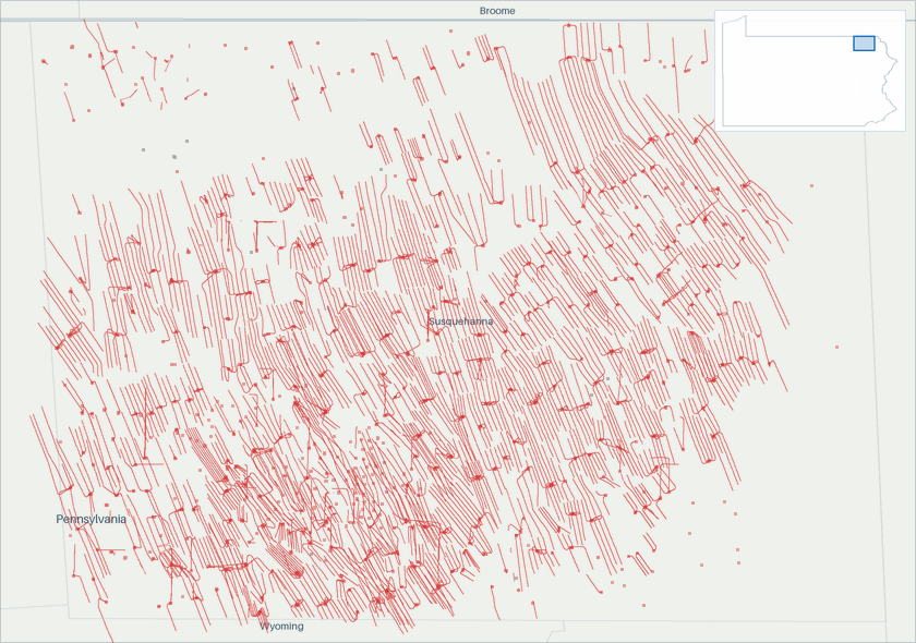 Well map of Susquehanna County, Pennsylvania. The full map is further down this page.