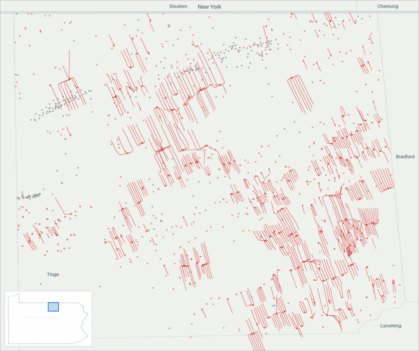 Well map of Tioga County, Pennsylvania. The full map is further down this page.