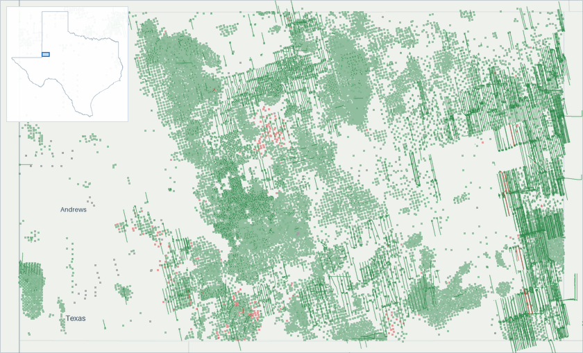 Well map of Andrews County, Texas. The full map is further down this page.