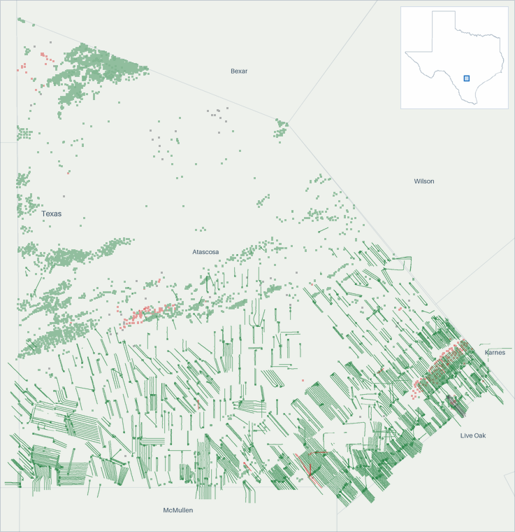 Well map of Atascosa County, Texas. The full map is further down this page.