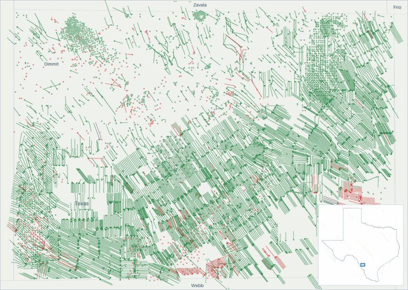 Well map of Dimmit County, Texas. The full map is further down this page.