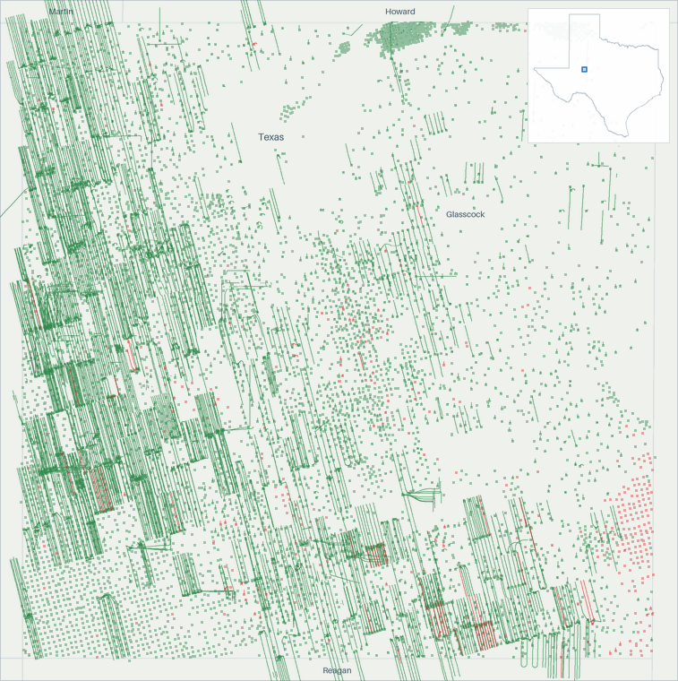 Well map of Glasscock County, Texas. The full map is further down this page.