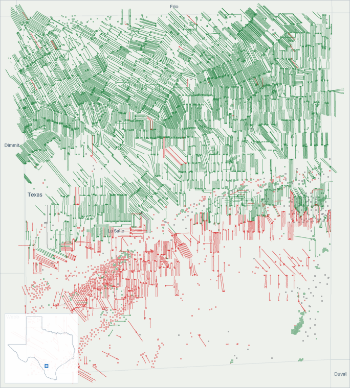 Well map of La Salle County, Texas. The full map is further down this page.