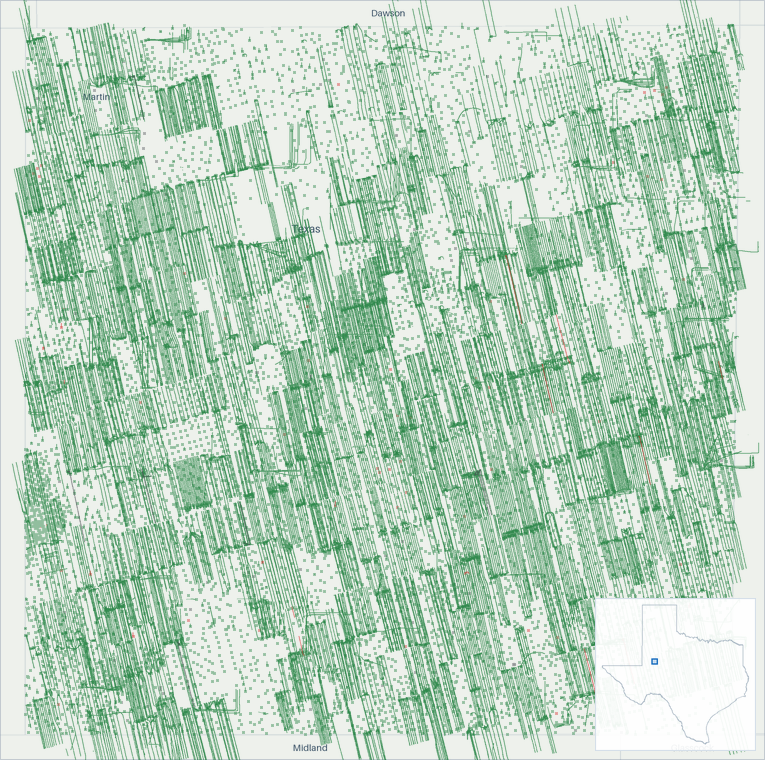 Well map of Martin County, Texas. The full map is further down this page.