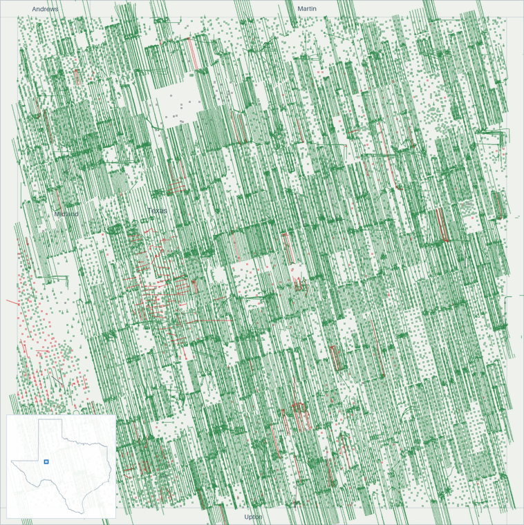 Well map of Midland County, Texas. The full map is further down this page.