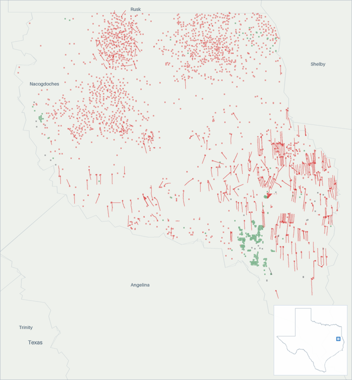 Well map of Nacogdoches County, Texas. The full map is further down this page.