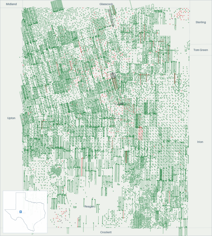 Well map of Reagan County, Texas. The full map is further down this page.