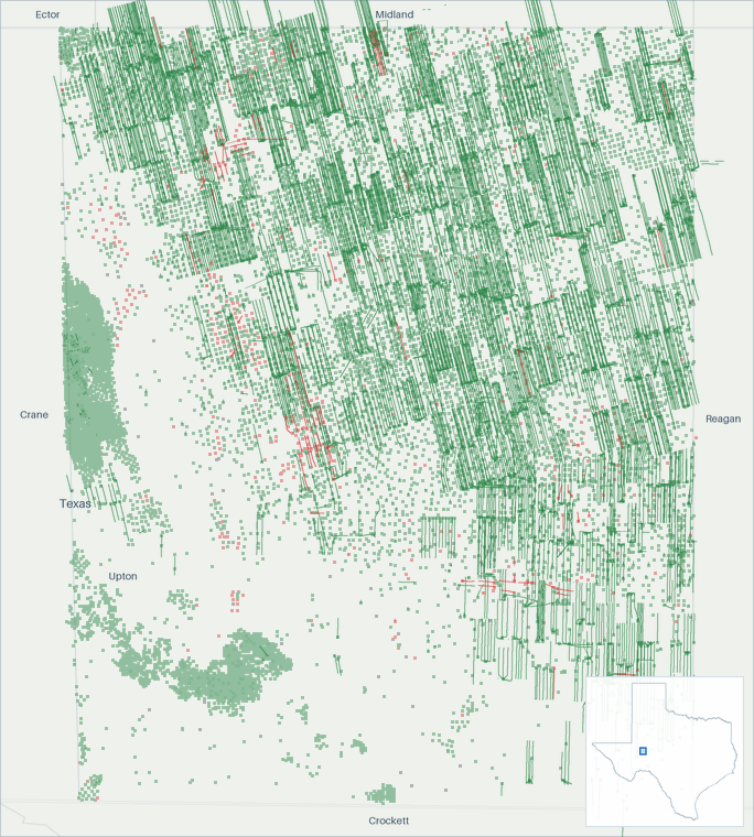 Well map of Upton County, Texas. The full map is further down this page.