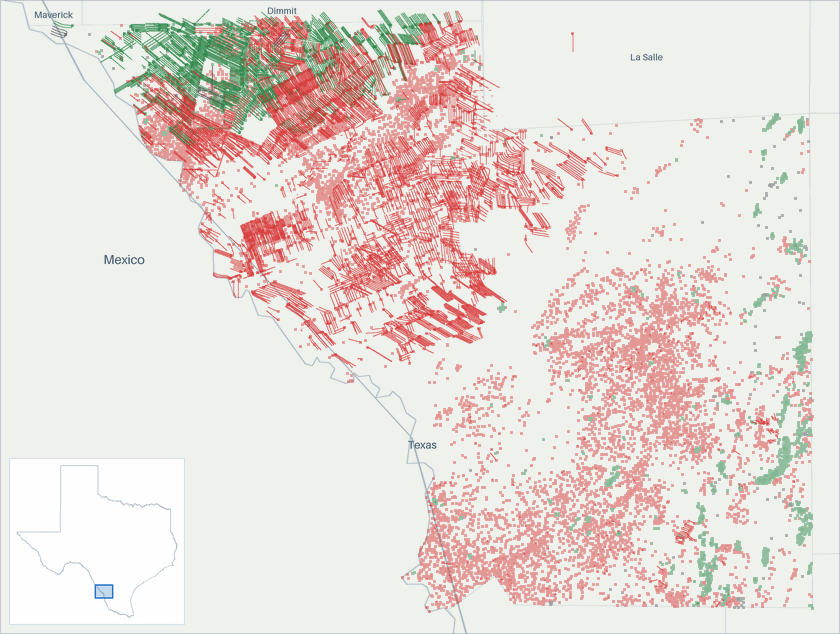 Well map of Webb County, Texas. The full map is further down this page.