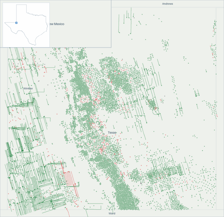 Well map of Winkler County, Texas. The full map is further down this page.