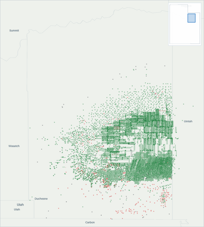 Well map of Duchesne County, Utah. The full map is further down this page.