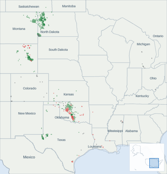 Well map of Continental Resources. The full map is further down this page.