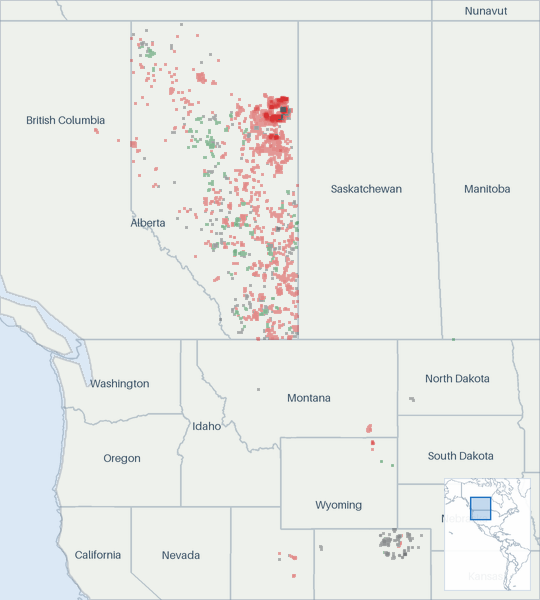Well map of Suncor Energy. The full map is further down this page.
