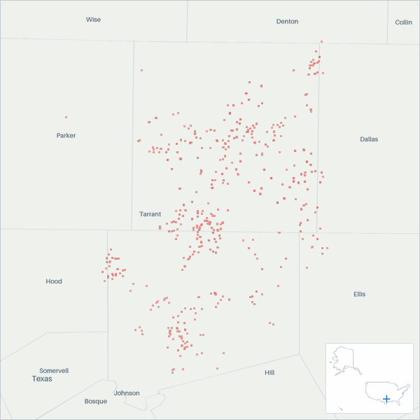 Well map of TEP Barnett USA. The full map is further down this page.
