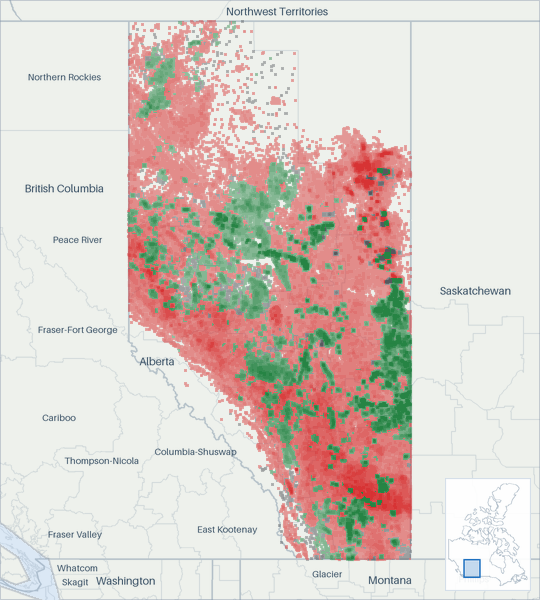 Well map of Alberta. The full map is further down this page.