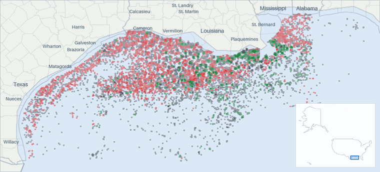 Well map of Gulf of Mexico. The full map is further down this page.